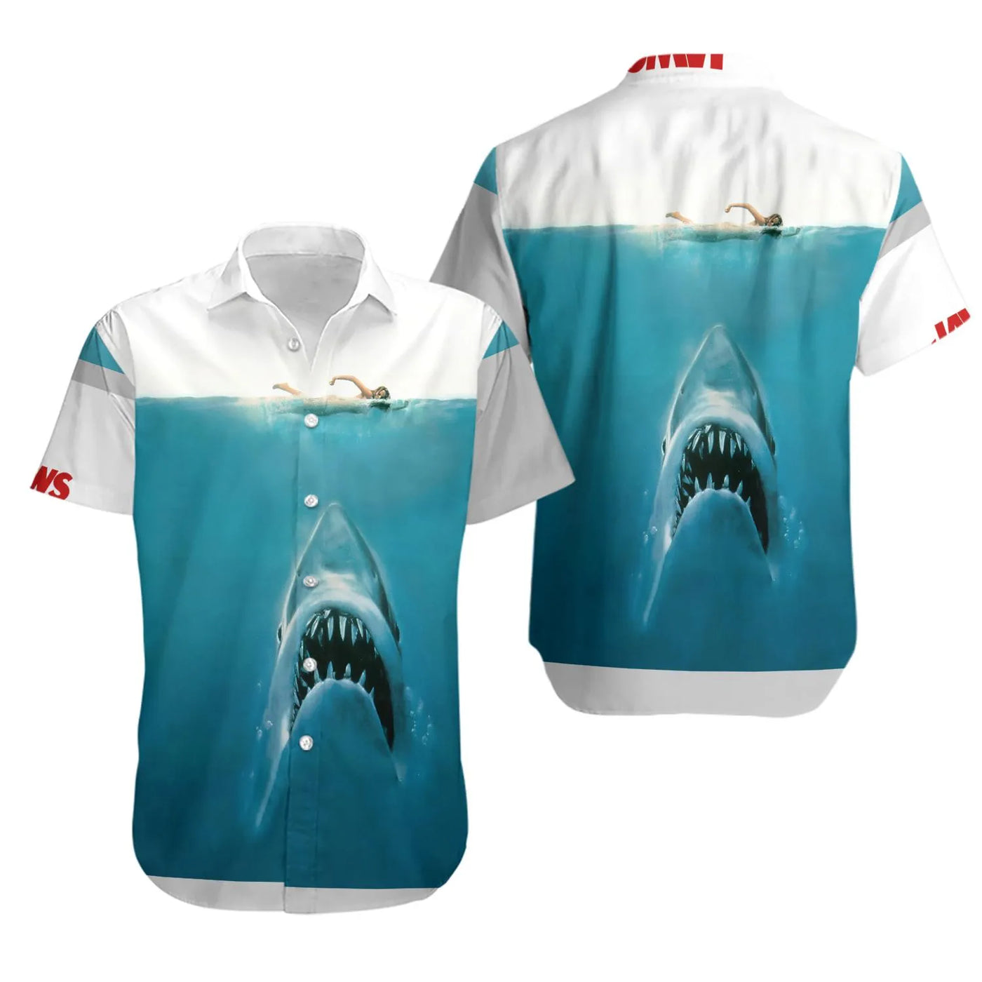 Shark Graphic Hawaiian Shirt | Movie Horror Fan Summer Top | Lightweight Casual Beach Apparel | Unique Gift for Shark Lovers