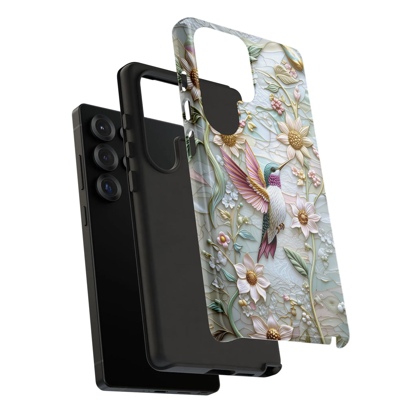 Hummingbird Floral Phone Case | Mosaic Stained Glass Art Style | Dual-Layer Polycarbonate Protection | Unique Gift for Her Sa