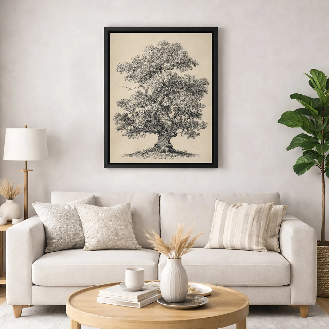 Oak Tree Wall Art | Vintage Botanical Sketch Illustration | Premium Gallery Wrapped Canvas | Nature Lover Home Office Decor G