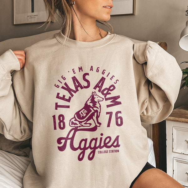Texas A&M Sweatshirt | Vintage Style Aggies Mascot Crewneck | Premium Cotton Blend | Gift for College Students and Alumni