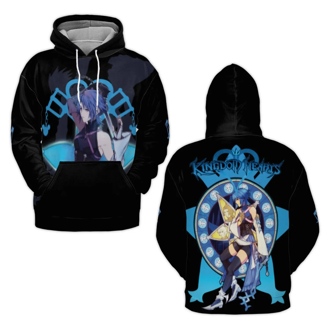 Kingdom Hearts Aqua 3D Hoodie | Anime Character Graphic Sweatshirt | Premium Polyester Brushed Fleece | Gift for Gamers and F