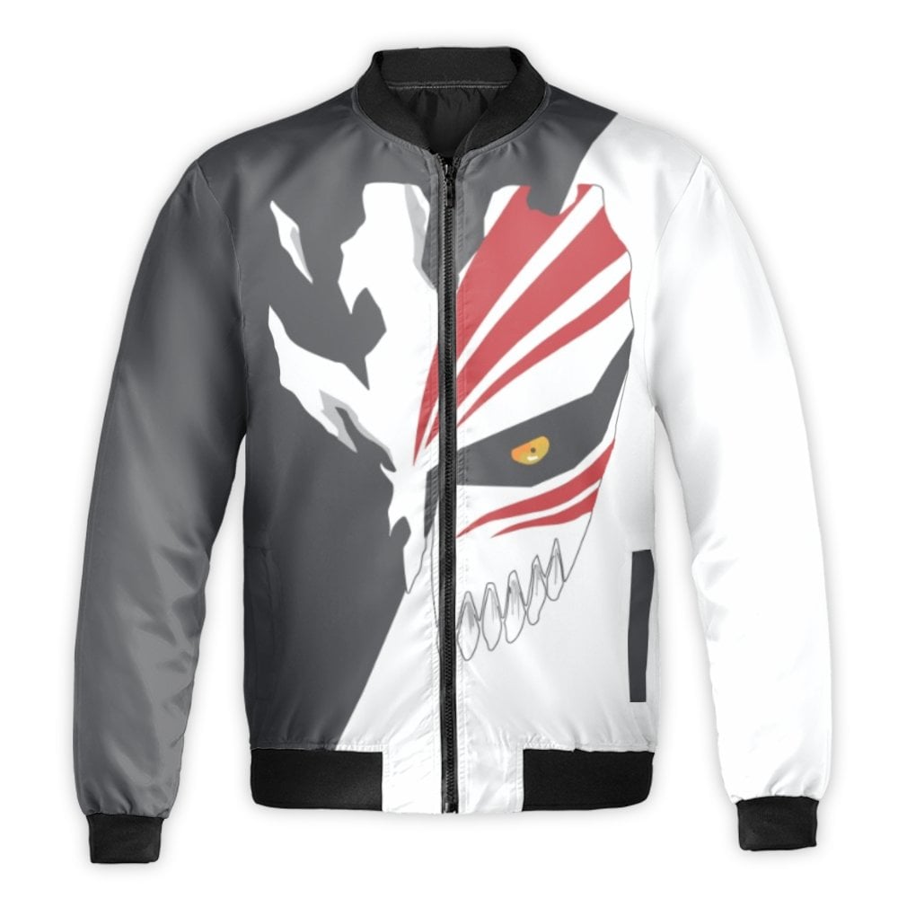 Anime Bomber Jacket | Bleach Ichigo Hollow Mask Graphic | Premium Nylon Streetwear | Unisex Gift for Anime Fans