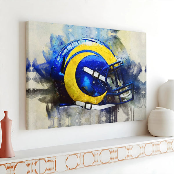 Los Angeles Rams Helmet Canvas Print | Watercolor NFL Sports Wall Art | Premium Gallery Wrapped Decor | Perfect Gift For Foot