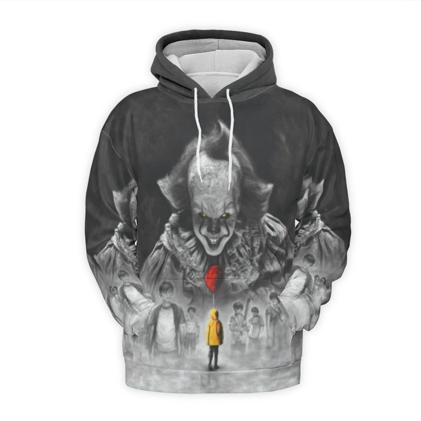 Horror Movie Clown Graphic Hoodie | Pennywise All-Over 3D Print | Premium Brushed Fleece Lining | Unisex Halloween Gift for H