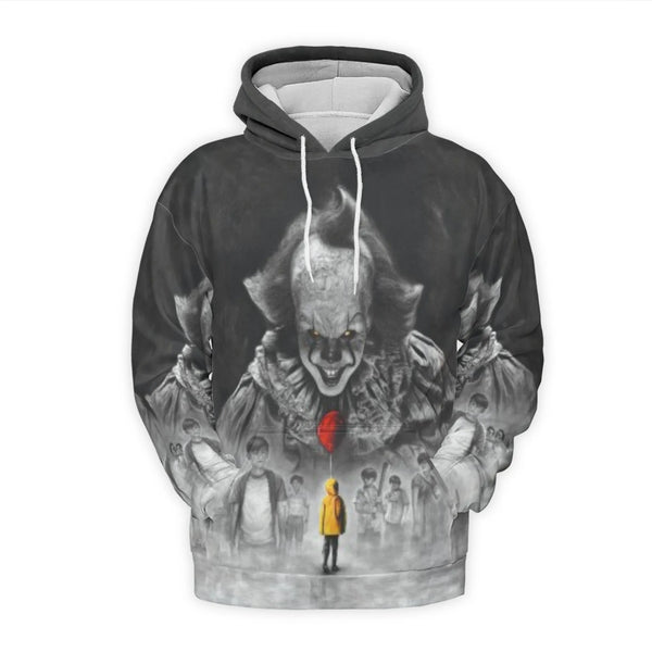 Horror Movie Clown Graphic Hoodie | Pennywise All-Over 3D Print | Premium Brushed Fleece Lining | Unisex Halloween Gift for H