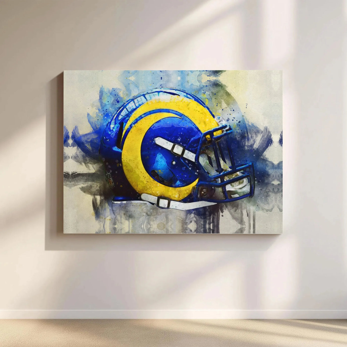 Los Angeles Rams Helmet Canvas Print | Watercolor NFL Sports Wall Art | Premium Gallery Wrapped Decor | Perfect Gift For Foot