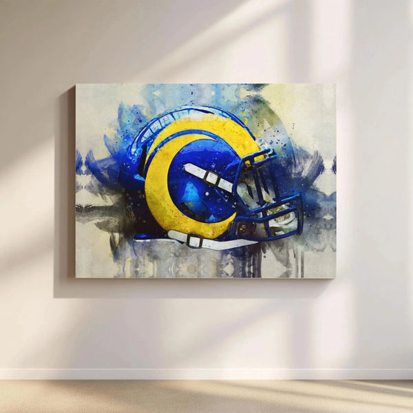 Los Angeles Rams Helmet Canvas Print | Watercolor NFL Sports Wall Art | Premium Gallery Wrapped Decor | Perfect Gift For Foot