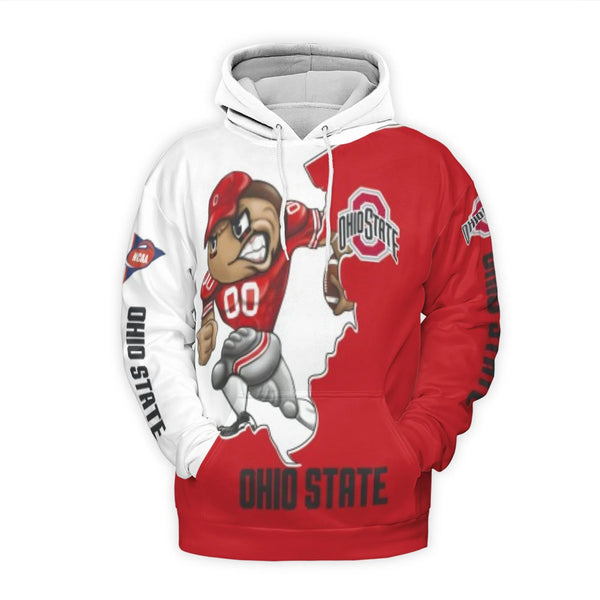 Ohio State Football 3D Hoodie | All-Over Print Mascot Graphic Sweatshirt | Premium Brushed Fleece Polyester | Unisex Fan Gift