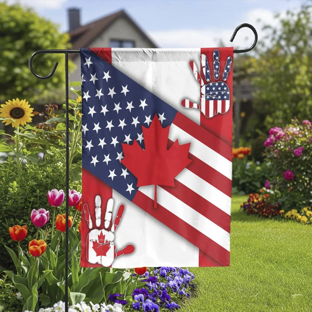 American Canadian Friendship Garden Flag | Double Sided Patriotic Handprint Design | Weather Resistant Polyester | Patriotic 