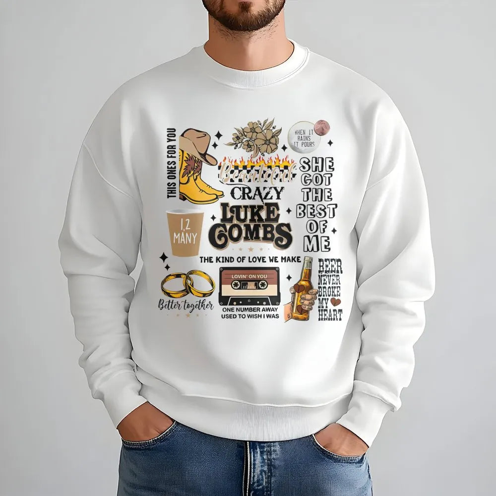 Country Music Graphic Sweatshirt | Luke Combs Song Lyrics Aesthetic | Premium Cotton Blend | Gift for Country Music Fans