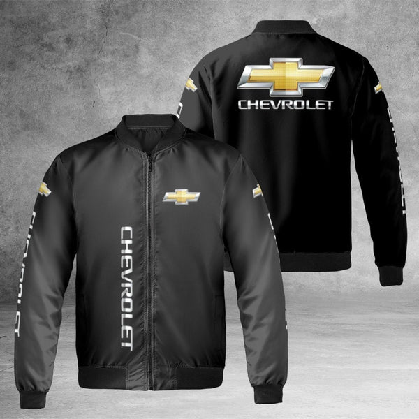 Chevrolet Bomber Jacket | Classic Gold Bowtie Logo Design | Durable Nylon Windproof Outer | Premium Automotive Gift for Muscl