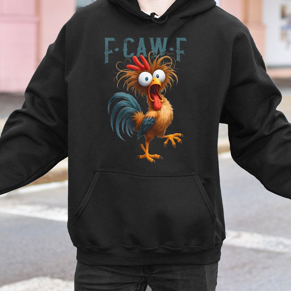 Funny Chicken Hoodie | F-Caw-F Silly Rooster Meme Graphic | Premium Cotton Blend Pullover | Humorous Farm Animal Gift For Men