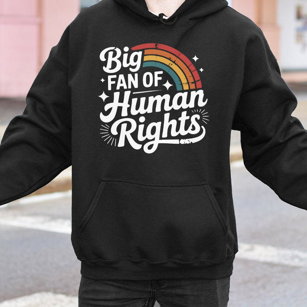 Big Fan Of Human Rights Hoodie | Retro Rainbow Aesthetic Graphic | Premium Cotton Blend | Equality Activist Gift For Social J
