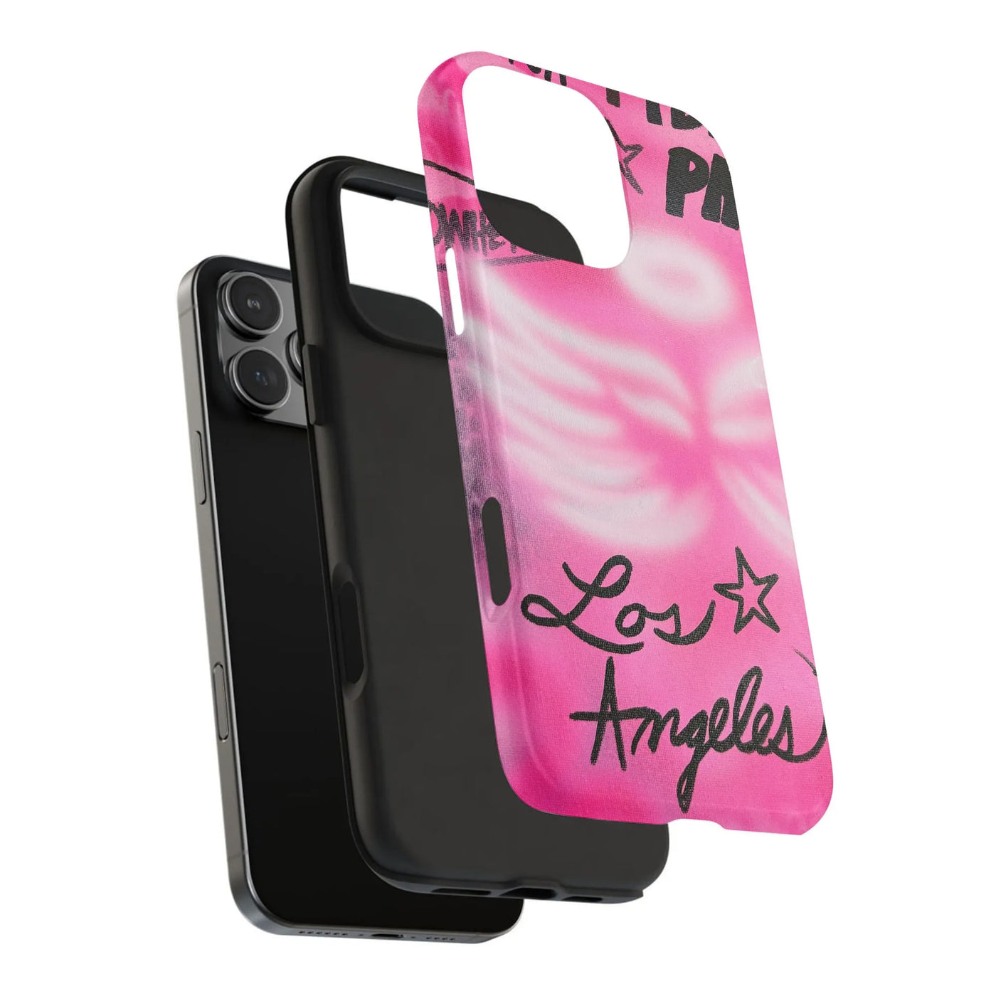 Los Angeles Phone Case | Pink Airbrush Angel Wings Design | Dual-Layer Polycarbonate | Trendy Y2K Aesthetic Gift for Her