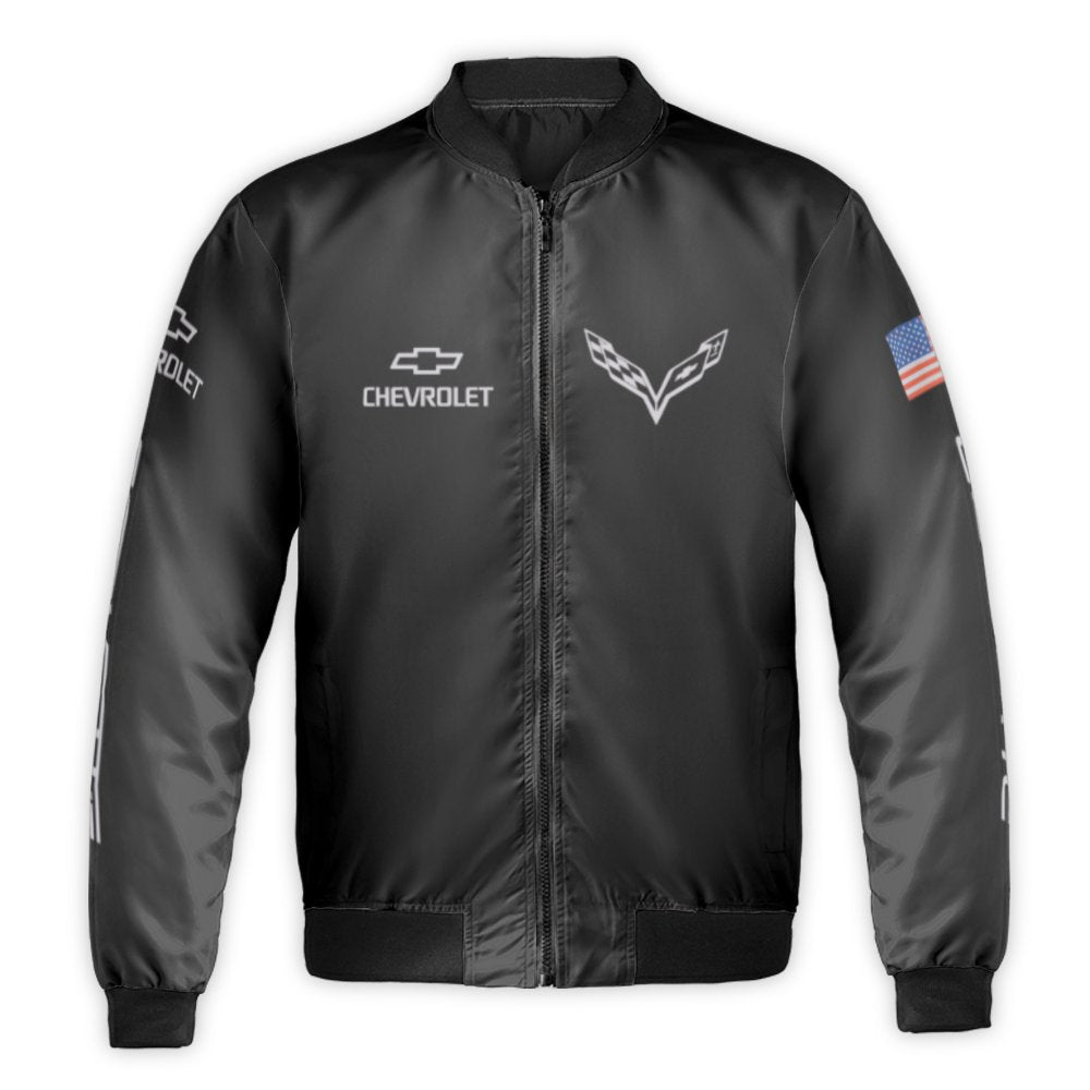 Chevy Corvette Bomber Jacket | American Muscle Car Motorsport Design | Premium Nylon Racing Apparel | Gift For Car Enthusiast