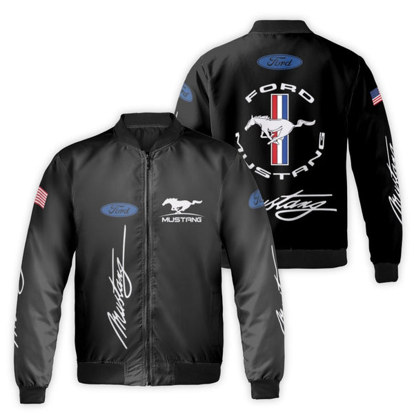 Ford Mustang Bomber Jacket | Classic Logo Graphic Print | Durable Nylon Outerwear | Premium Automotive Gift for Muscle Car En