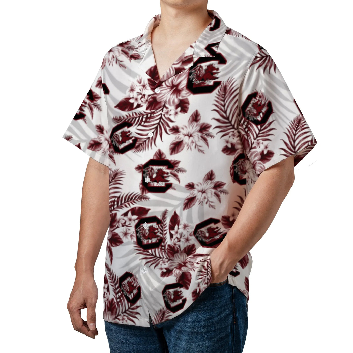 South Carolina Gamecocks Hawaiian Shirt | Tropical Floral Logo Print | Premium Woven Polyester | NCAA College Football Gift f