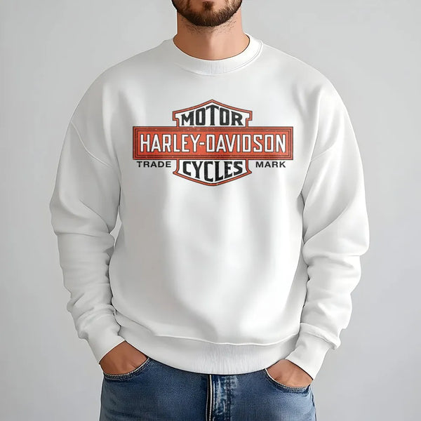 Vintage Motorcycle Graphic Sweatshirt | Distressed Motorbike Logo Print | Soft Cotton Blend Crewneck | Retro Biker Gift for M