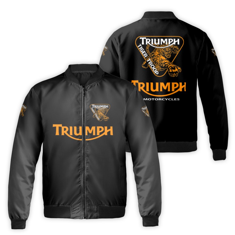 Triumph Motorcycles Bomber Jacket | Tiger Troop Logo Print | Durable Nylon Shell | Premium Biker Gift for Men and Women