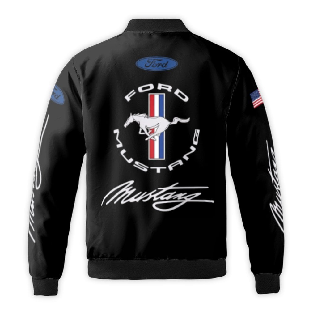 Ford Mustang Bomber Jacket | Pony Logo Tri-Bar Graphic | Premium Nylon Outerwear | Gift For Muscle Car Enthusiasts & Fans
