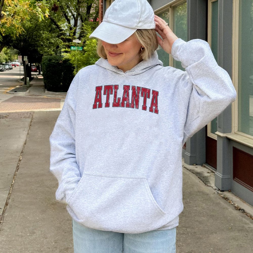 Atlanta Hoodie | Vintage Varsity Distressed Lettering | Premium Cotton Blend Pullover | Unisex Streetwear Gift for City Lover