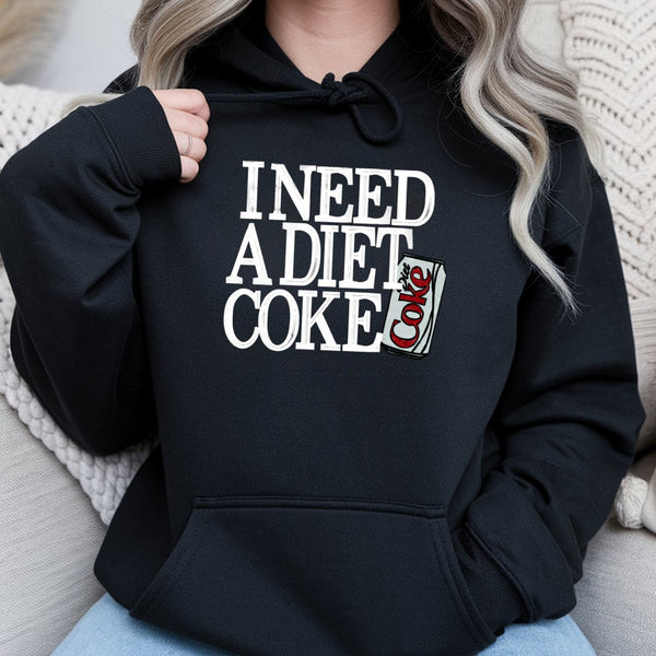 I Need A Diet Soda Hoodie | Graphic Soft Drink Lover Pullover | Premium Cotton-Poly Blend | Funny Caffeine Addict Gift For Wo