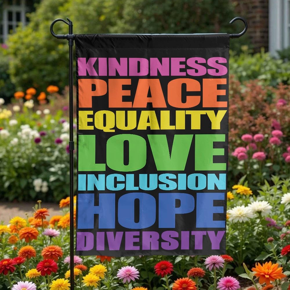 Kindness Peace Equality Garden Flag | Rainbow Pride Yard Decor | Durable Premium Polyester | Inclusive Home Outdoor Welcome G
