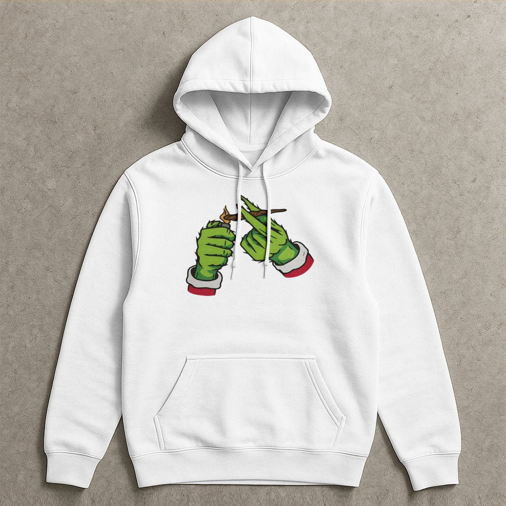 Green Monster Hand Hoodie | Funny Christmas Stoner Graphic | Soft Cotton Blend | Holiday Party Gift for Weed Lovers