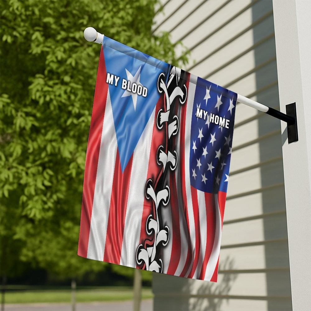 Puerto Rico USA Flag | My Blood My Home Lace-Up Design | Premium Weather-Resistant Polyester | Patriotic Outdoor Home Garden 