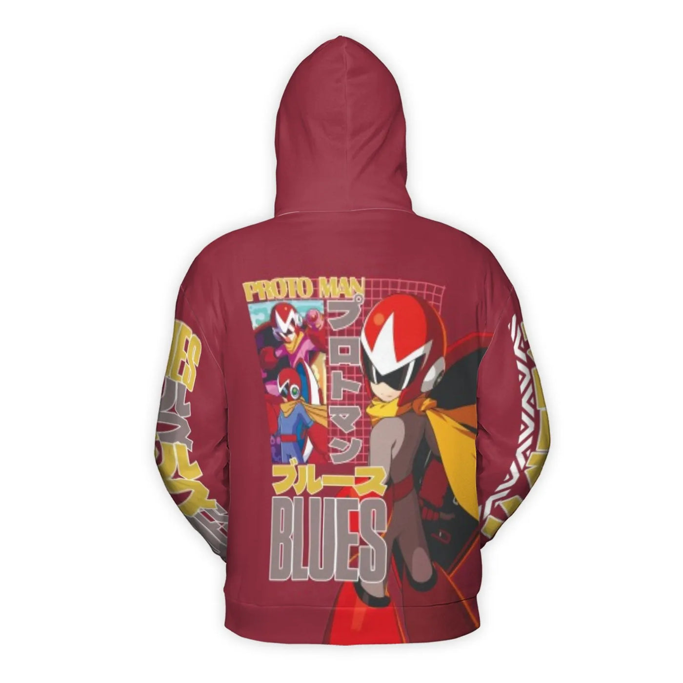 Retro Gaming Anime Hoodie | Proto Man Mega Man Graphic Design | Premium Polyester Brushed Fleece | Unique Gift for Gamer Fans