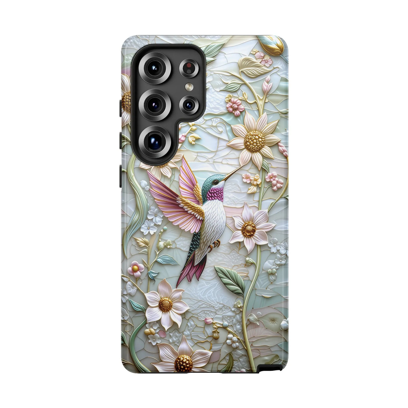 Hummingbird Floral Phone Case | Mosaic Stained Glass Art Style | Dual-Layer Polycarbonate Protection | Unique Gift for Her Sa