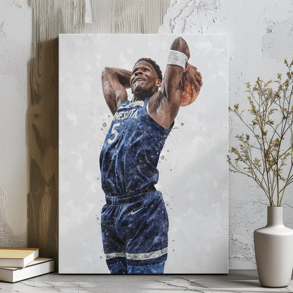 Anthony Edwards Basketball Canvas Print | Minnesota Star Player Watercolor Art | 1.25 Inch Gallery Wrap | Premium Sports Fan 