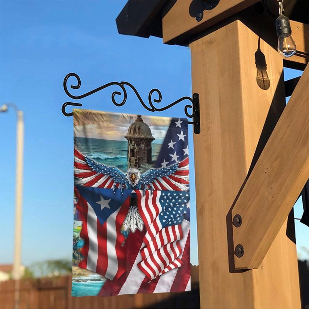 Puerto Rico US Flag Garden Flag | Patriotic Eagle Outdoor Decor | Weather-Resistant Polyester | Gift for Puerto Rican Heritag