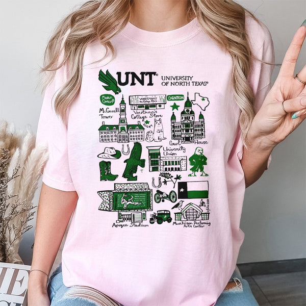 UNT University of North Texas T-Shirt | Denton Campus Landmarks Graphic | Premium 100% Cotton | Collegiate Gift for Students 