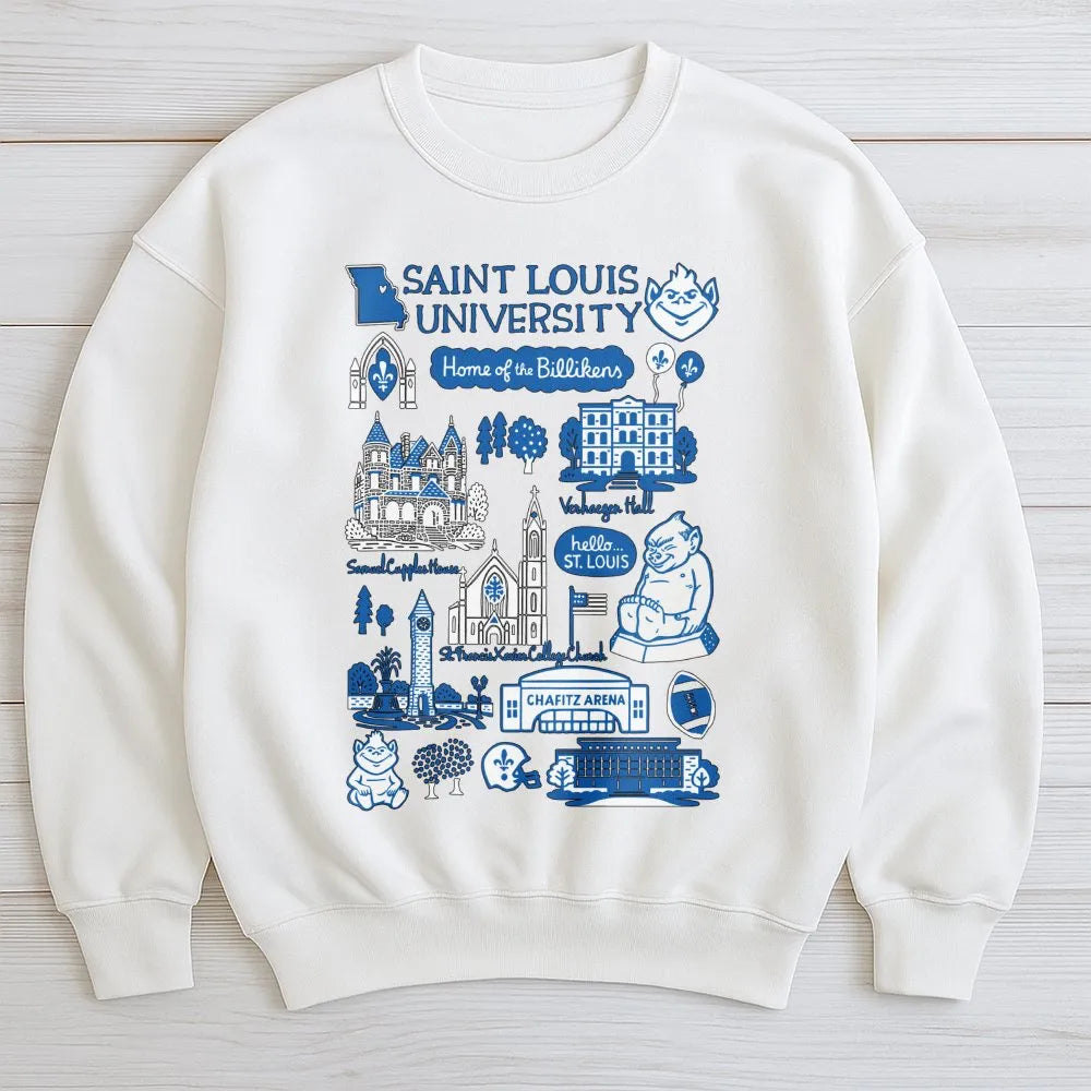 Saint Louis University Sweatshirt | SLU Billikens Campus Landmarks Collage | Premium Cotton Blend | University Alumni Gift