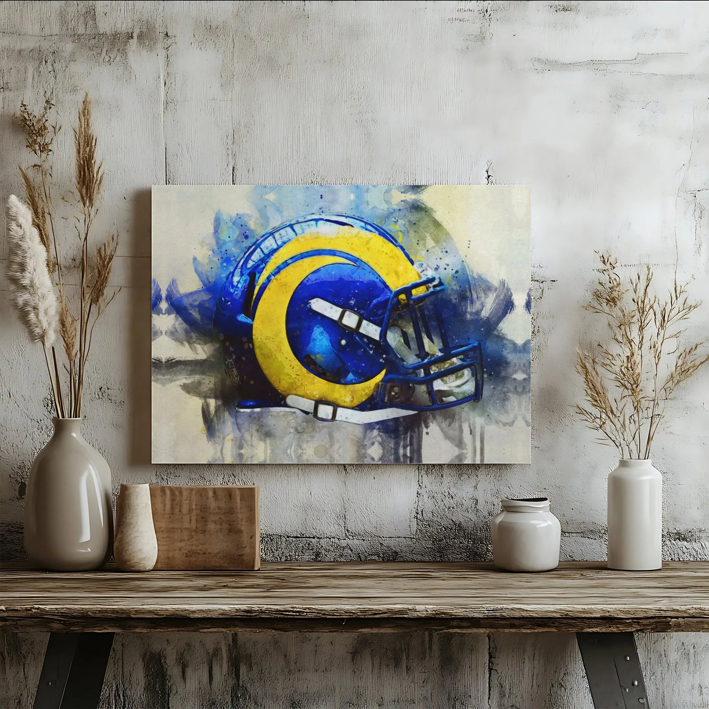 Los Angeles Rams Helmet Canvas Print | Watercolor NFL Sports Wall Art | Premium Gallery Wrapped Decor | Perfect Gift For Foot