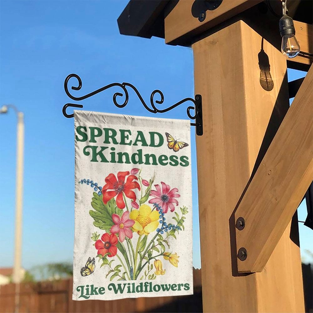 Spread Kindness Garden Flag | Vintage Botanical Wildflower Art | Double Sided Weather-Resistant Fabric | Inspirational Yard D