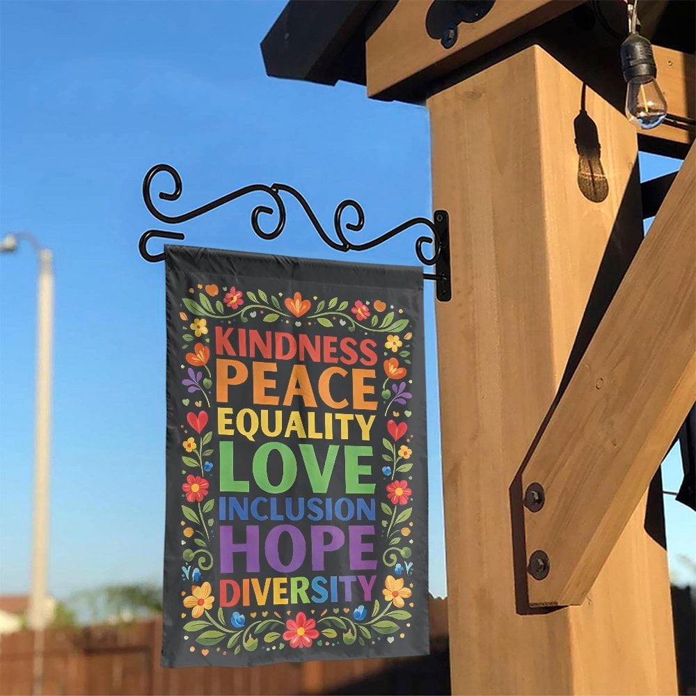 Pride Garden Flag | Kindness Peace Love Equality Floral Design | Double Sided Premium Fabric | LGBTQ Ally Yard Decor Gift