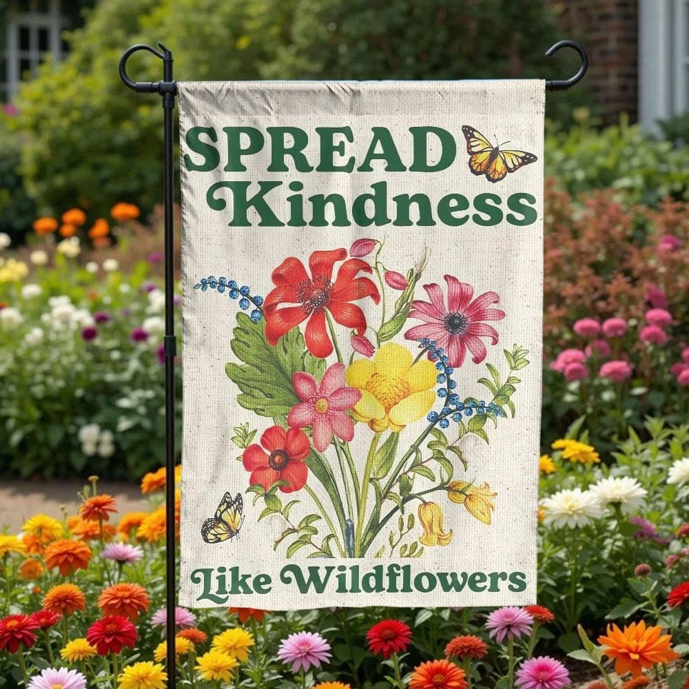 Spread Kindness Garden Flag | Vintage Botanical Wildflower Art | Double Sided Weather-Resistant Fabric | Inspirational Yard D